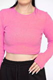 Kadın Bisiklet Yaka Kolu Pencereli Kaşkorse Crop Top Bluz