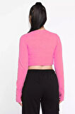 Kadın Bisiklet Yaka Kolu Pencereli Kaşkorse Crop Top Bluz