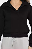 Polo Yaka Şardonlu Kadın Sweatshirt