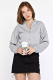 Fermuarlı Crop Top Sweatshirt