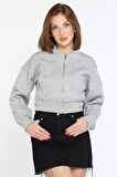 Fermuarlı Crop Top Sweatshirt