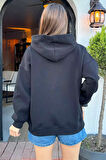 Kadın Kapüşonlu Renkli Şeritli Şardonlu Sweatshirt
