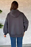 Kadın Kapüşonlu Renkli Şeritli Şardonlu Sweatshirt