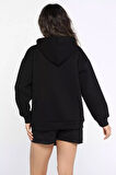 Kadın Kuş Nakışlı Kapüşonlu Şardonlu Sweatshirt