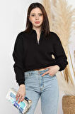 Polo Yaka Yarım Fermuarlı Üç İplik Şardonlu Sweatshirt