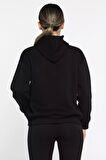 Kapüşonlu Üç İplik Şardonlu Yazı Baskılı Kadın Sweatshirt