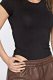 Kadın Bisiklet Yaka Kısa Kollu Çıtçıtlı Bodysuit