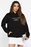 Kapüşonlu Şardonlu Yazı Baskılı Kadın Sweatshirt