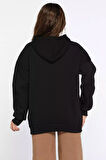 Kadın Kapüşonlu Üç İplik Şardonlu Oversize Sweatshirt