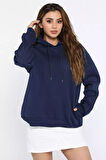 Kadın Kapüşonlu Üç İplik Şardonlu Oversize Sweatshirt