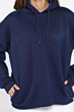 Kadın Kapüşonlu Üç İplik Şardonlu Oversize Sweatshirt