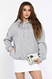 Kadın Kapüşonlu Üç İplik Şardonlu Oversize Sweatshirt