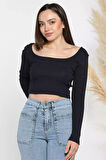 Kadın Kare Yaka Kaşkorse Crop Body Bluz