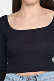 Kadın Kare Yaka Kaşkorse Crop Body Bluz
