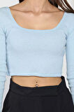 Kadın Kare Yaka Kaşkorse Crop Body Bluz