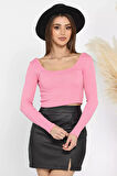 Kadın Kare Yaka Kaşkorse Crop Body Bluz
