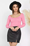 Kadın Kare Yaka Kaşkorse Crop Body Bluz