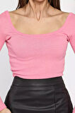 Kadın Kare Yaka Kaşkorse Crop Body Bluz