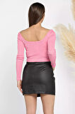 Kadın Kare Yaka Kaşkorse Crop Body Bluz