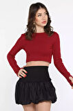 Kadın Bisiklet Yaka Kolu Pencereli Kaşkorse Crop Top Bluz