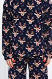 Kadın Bisiklet Yaka Geyik Desenli Polar Pijama Takımı