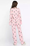 Kadın Bisiklet Yaka Desenli Polar Pijama Takımı