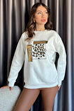 Kadın Bisiklet Yaka Taşlı Üç İplik Şardonlu Sweatshirt