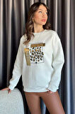 Kadın Bisiklet Yaka Taşlı Üç İplik Şardonlu Sweatshirt