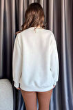 Kadın Bisiklet Yaka Taşlı Üç İplik Şardonlu Sweatshirt