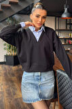 Kadın Üç İplik Şardonlu Gömlek Garnili Sweatshirt