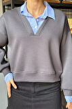 Kadın Üç İplik Şardonlu Gömlek Garnili Sweatshirt