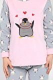Penguen Desenli Kadın Polar Pijama Takımı