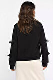 Kadın Kurdele İnci Detaylı Bisiklet Yaka Şardonlu Sweatshirt