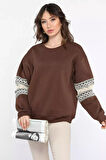 Kadın Bisiklet Yaka Kol Detaylı Şardonlu Sweatshirt