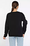 Kadın Bisiklet Yaka Kot Garnili Zincir Detaylı Şardonlu Sweatshirt