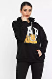 Kadın Kapüşonlu Baskılı Şardonlu Sweatshirt