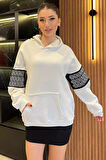 Kadın Kapüşonlu Kol Detaylı Şardonlu Sweatshirt