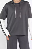 Kadın Kapüşonlu Renk Garnili Eşofman Takımı