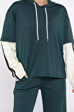 Kadın Kapüşonlu Renk Garnili Eşofman Takımı