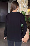 Kadın Leopar Nakışlı Üç İplik Şardonlu Sweatshirt