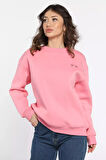 Kalp Nakışlı Üç İplik Şardonlu Kadın Sweatshirt