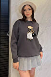Kadın Bisiklet Yaka Aplikeli Sweatshirt (aplike Ayılar Farklı Gelebilir)