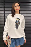 Kadın Bisiklet Yaka Aplikeli Sweatshirt (aplike Ayılar Farklı Gelebilir)