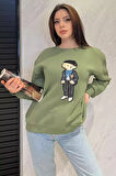 Kadın Bisiklet Yaka Aplikeli Sweatshirt (aplike Ayılar Farklı Gelebilir)