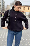 Kadın Şardonlu Kanguru Cepli Düğme Detaylı Sweatshirt