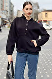 Kadın Şardonlu Kanguru Cepli Düğme Detaylı Sweatshirt