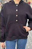 Kadın Şardonlu Kanguru Cepli Düğme Detaylı Sweatshirt