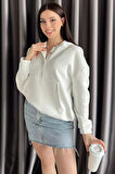 Kadın Şardonlu Kanguru Cepli Düğme Detaylı Sweatshirt
