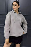 Yarım Fermuarlı Üç İplik Şardonlu Kadın Sweatshirt