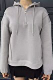 Yarım Fermuarlı Üç İplik Şardonlu Kadın Sweatshirt